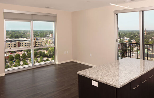 Apartment unit with views of Downtown Fort Wayne at Skyline Tower Apartments, Fort Wayne