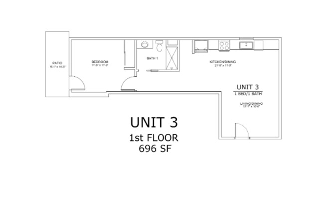 1 bed, 1 bath, 568 sqft, $2,895, Unit 3