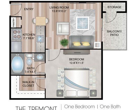 1 bed, 1 bath, 516 sqft, $1,750