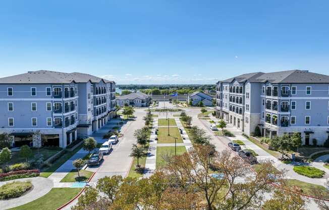 aerial view of Reveal on the Lake apartments Rowlett, TX