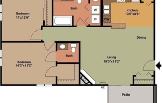 2 beds, 1.5 baths, 964 sqft, $1,075, Unit 211-01