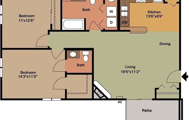 2 beds, 1.5 baths, 964 sqft, $1,075, Unit 211-01