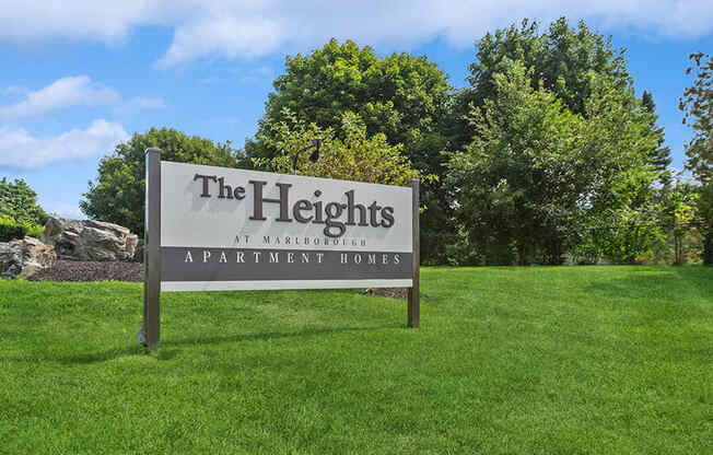 Monument Sign and Front Entrance at Heights Marlborough Apartments in Boston, MA.