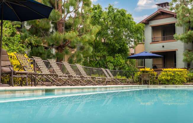 Pool area at 55+ FountainGlen Jacaranda, Fullerton, CA