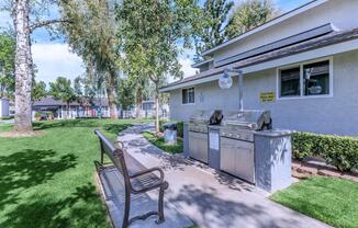 a bench in front of a house
