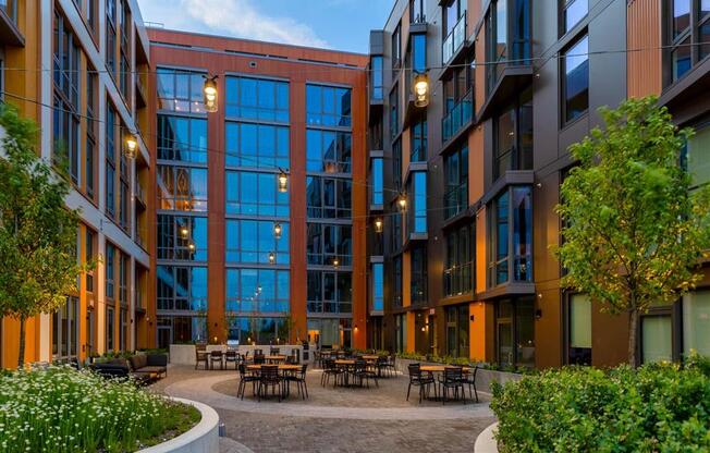 RiverPoint luxury apartments in Washington, DC exterior building view with courtyard