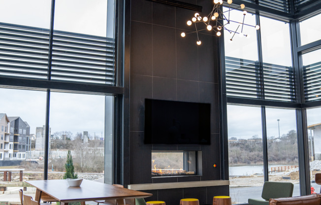 Clubhouse Fire place and TV