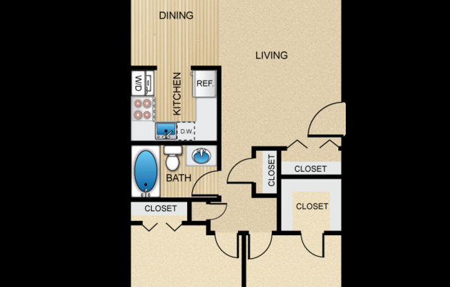 2 beds, 1 bath, 860 sqft, $1,324