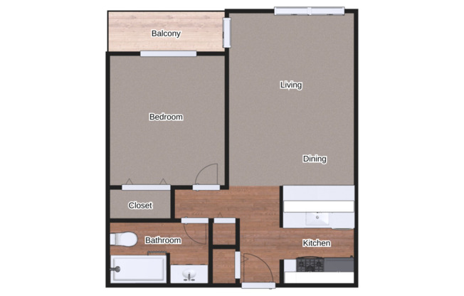 1 bed, 1 bath, 684 sqft, $720