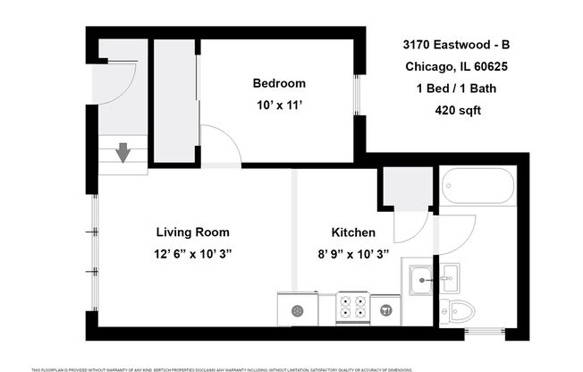 1 bed, 1 bath, 420 sqft, $1,325, Unit 3170-B