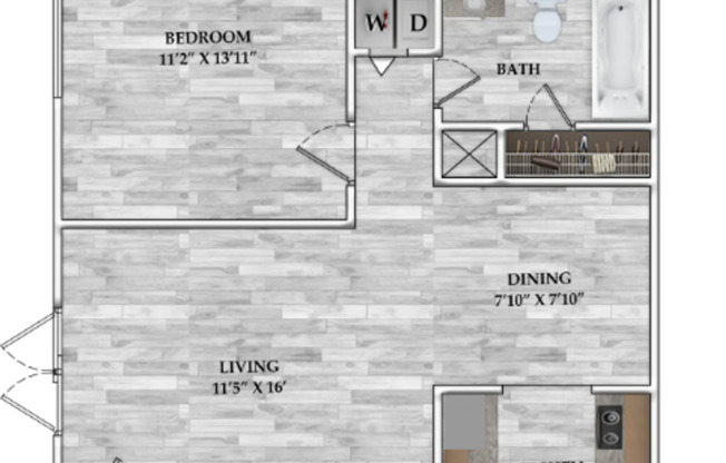 1 bed, 1 bath, 664 sqft, $735, Unit 124