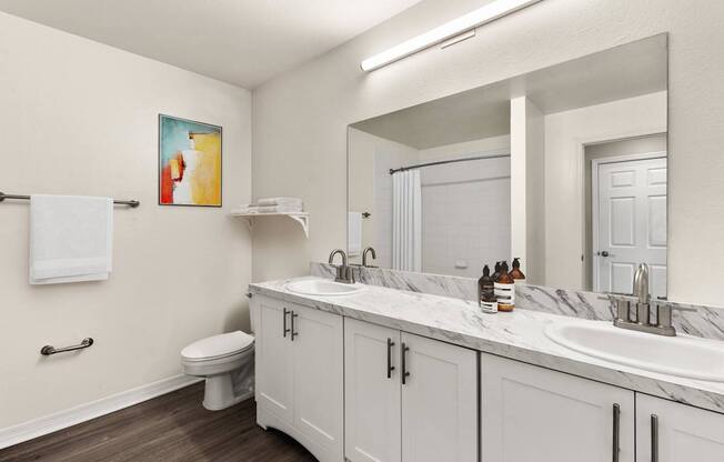 A bathroom with a toilet, sink, and a mirror.