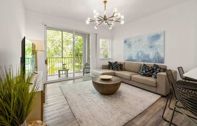 a living room with a couch and a coffee table