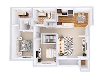 2 beds, 2 baths, 973 sqft, $1,629