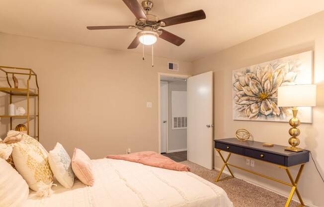 Spacious Two Bed Two Bath Townhome Bedroom in our pearland texas apartment community