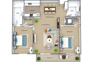 2 beds, 2 baths, 958 sqft, $3,059
