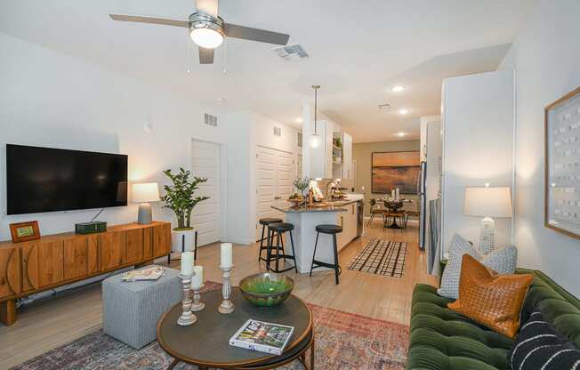 a living room with a couch and a coffee table