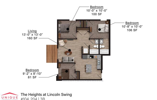 3 beds, 2 baths, 860 sqft, $1,500, Unit 104