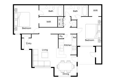 2 beds, 2 baths, 1,115 sqft, $1,464