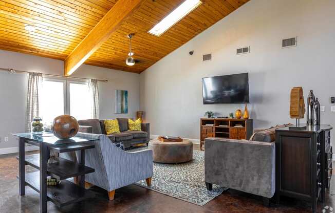 a living room with couches and a tv