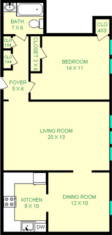 1 bed, 1 bath, 742 sqft, $1,220