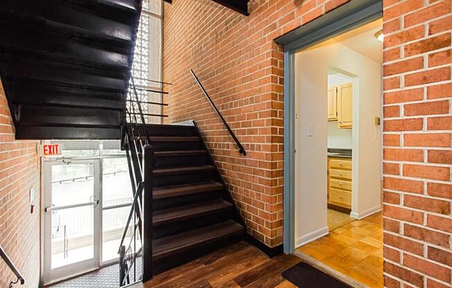 stairwell and exposed brick walls at chillum place apartments in lamond riggs washington dc