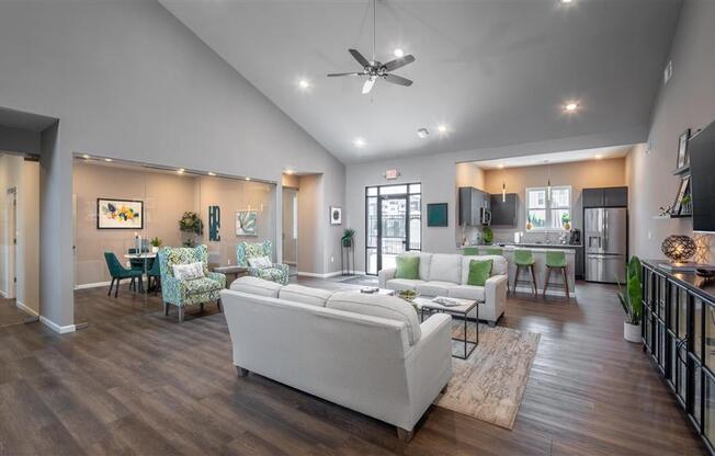 a living room with a couch and a table