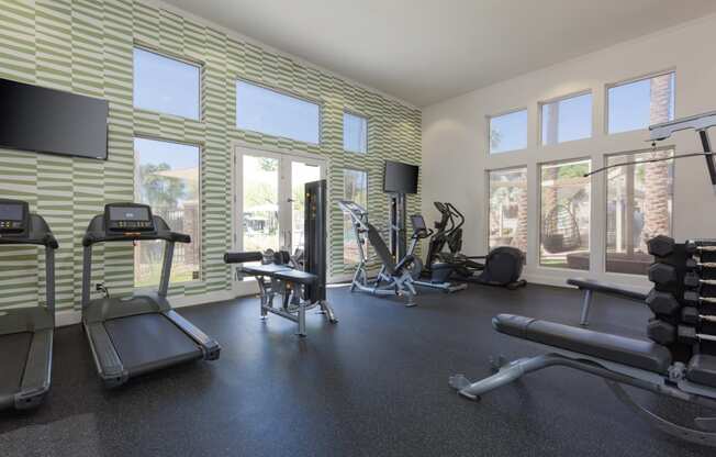 the gym at the flats at big tex apartments