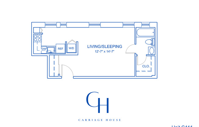 Studio, 1 bath, 481 sqft, $1,463, Unit C-411