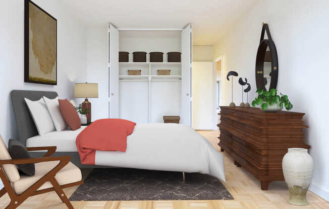 Bedroom with Parquet Wood Flooring