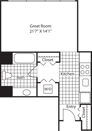 Studio, 1 bath, 533 sqft, $1,689