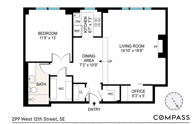 1 bed, 1 bath, 821 sqft, $9,750, Unit 5E