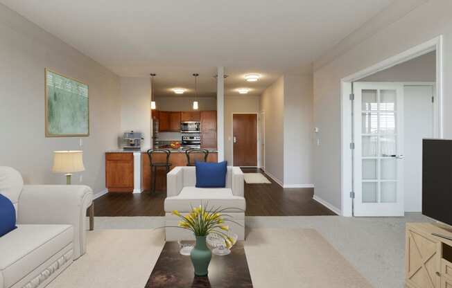 Living Room with Kitchen View at Waterstone Place in Minnetonka, MN 55305