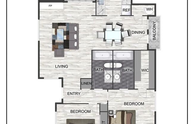 2 beds, 2 baths, 1,102 sqft, $1,505, Unit 103