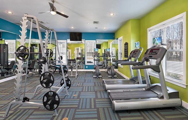 a gym with weights and other exercise equipment