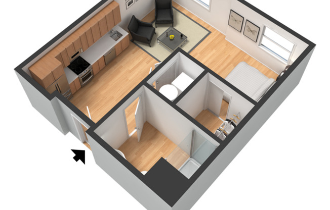 Studio, 1 bath, 590 sqft, $1,350