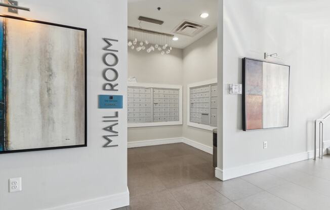 a store room with a large mirror and a closet