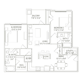 2 beds, 2 baths, 1,098 sqft, $1,294