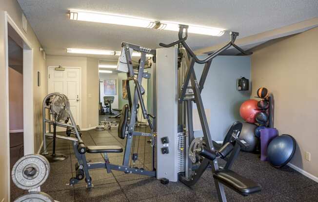 a gym with weights and cardio equipment in a home gym