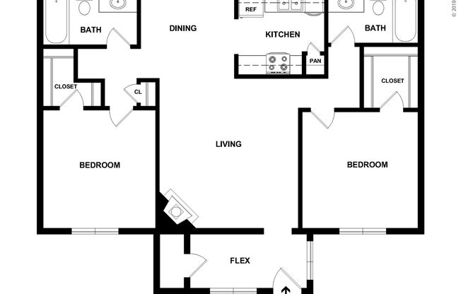 2 beds, 2 baths, 1,016 sqft, $1,215