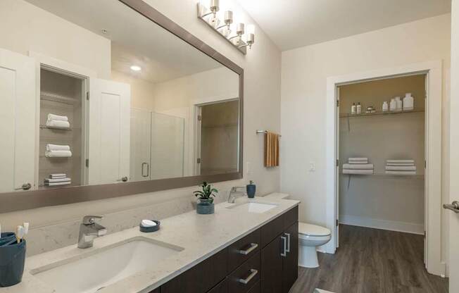A bathroom with a white toilet and a sink with a mirror above it.