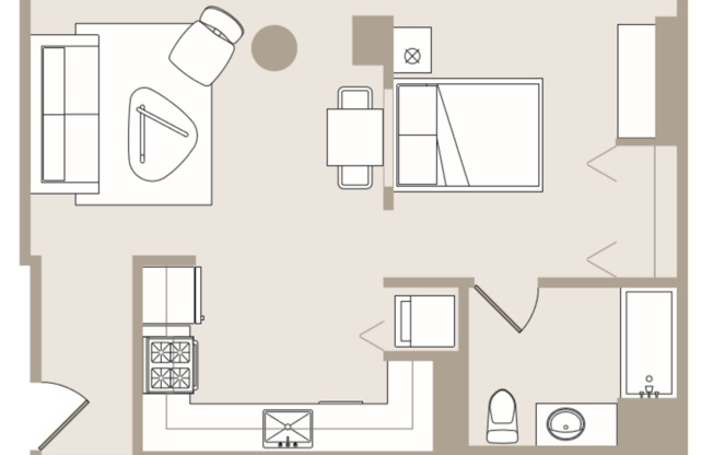 1 bed, 1 bath, 614 sqft, $2,632