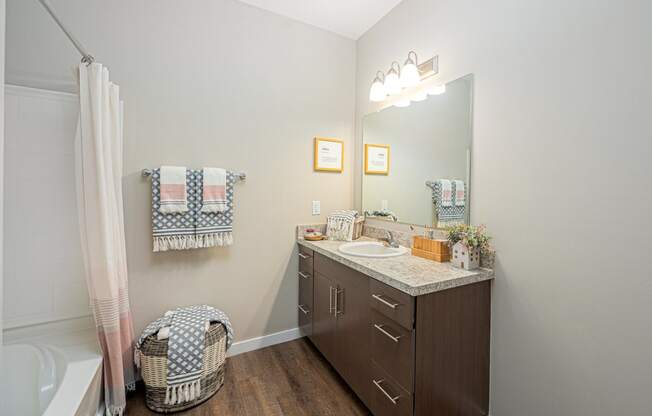 a bathroom with a sink and a toilet and a mirror
