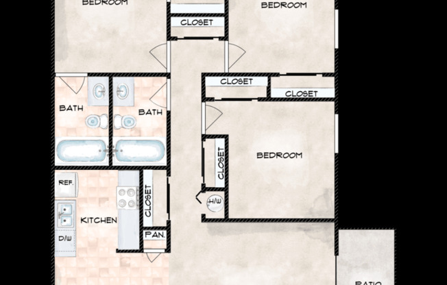 3 beds, 2 baths, 1,134 sqft, $1,450