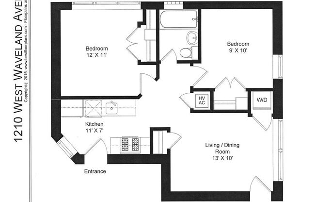 2 beds, 1 bath, 645 sqft, $2,650, Unit 1210WAV1