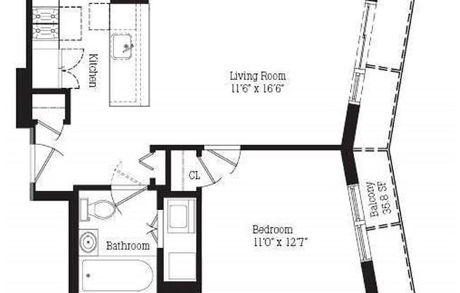 1 bed, 1 bath, 612 sqft, $2,900, Unit PHA