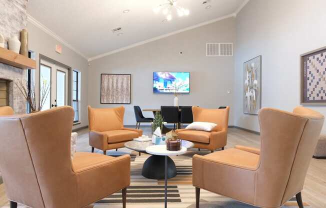 four chairs in a lounge area in The Addison at Southfield clubroom