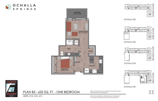 1 bed, 1 bath, 632 sqft, $1,525, Unit 315