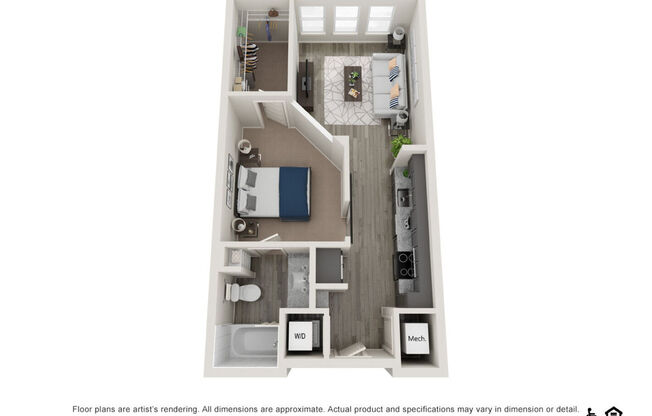 Studio, 1 bath, 594 sqft, $1,422