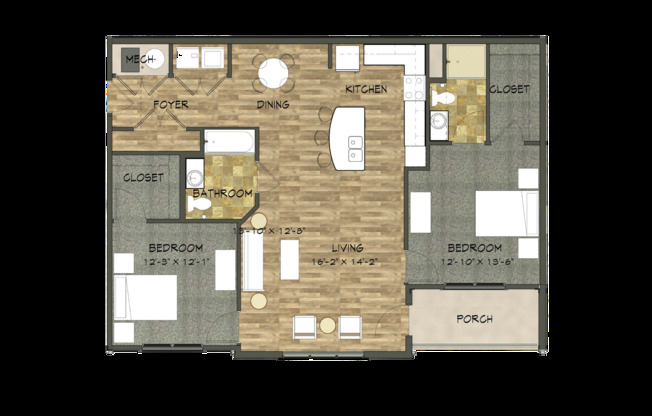 2 beds, 2 baths, 1,177 sqft, $1,589